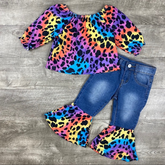 Other - Leopard Rainbow Tie Dye Top & Jeans outfit